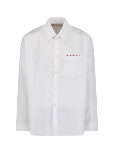 Marni White Cotton Classic Collar Button Shirt In Animal Print