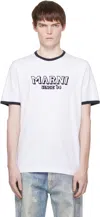 Marni Crew Neck T-shirt With Front Logo And Ribbed Accents In White