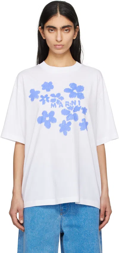 Marni White Cotton Daisy Garden T-shirt In D2w01 Lily White