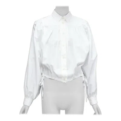 Pre-owned Marni White Cotton Drawstring Hem Puff Sleeve Cropped Blouse It36 Xxs