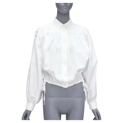 Pre-owned Marni White Cotton Drawstring Hem Puff Sleeve Cropped Blouse It36 Xxs