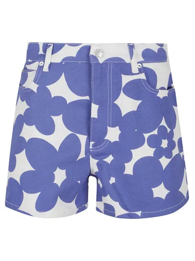 MARNI WHITE COTTON GABARDINE SHORTS WITH FLORAL MOTIF
