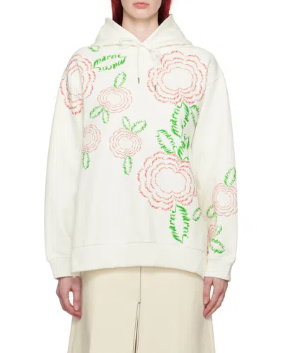 Marni White Cotton Hoodie With  Poppies