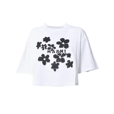 MARNI MARNI WHITE COTTON JERSEY CROPPED T-SHIRT