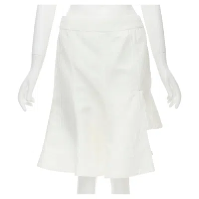 Pre-owned Marni White Cotton Linen Asymmetric Step Hem Pleated Flared Skirt It42 S
