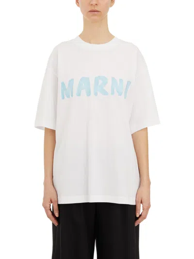 Marni White Cotton Logo T-shirt For Women