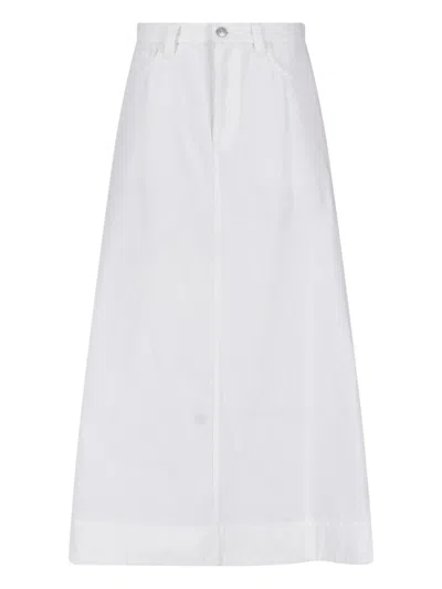 Marni White Cotton Midi Skirt With Five-pocket Design And Zip Closure