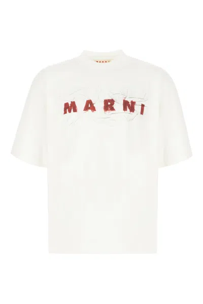 Marni White Cotton Oversized T-shirt In Lily White