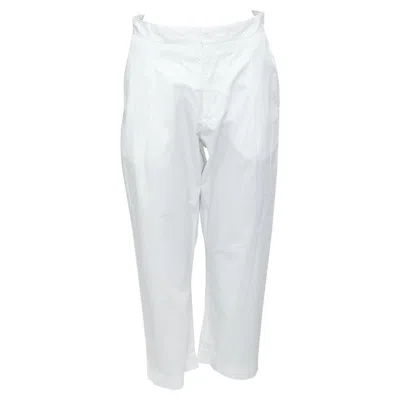 Pre-owned Marni White Cotton Pleated Front High Waist Cropped Pants It38 Xs