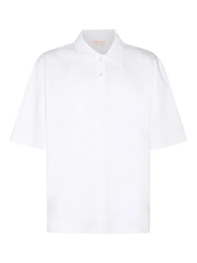 Marni Men's Logo Cotton Polo Shirt In White