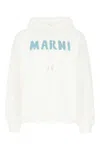 Marni Logo Printed Drawstring Hoodie In Natural White