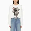 MARNI WHITE COTTON SWEATSHIRT WITH FLORAL COLLAGE PRINT