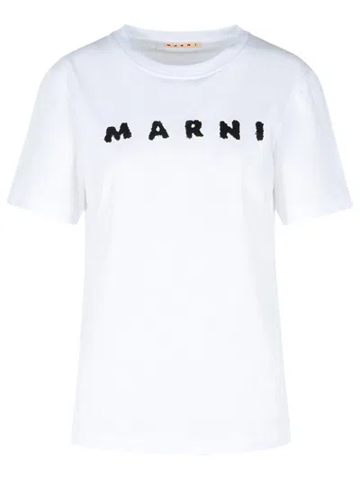 Marni Scribbled Logo Jersey Cotton T-shirt In White