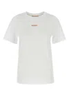 Marni White Crewneck T-shirt With Logo Patch On The Front In Cotton Woman