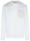 Marni Long-sleeved White Cotton T-shirt With Contrast Chest Pocket In White