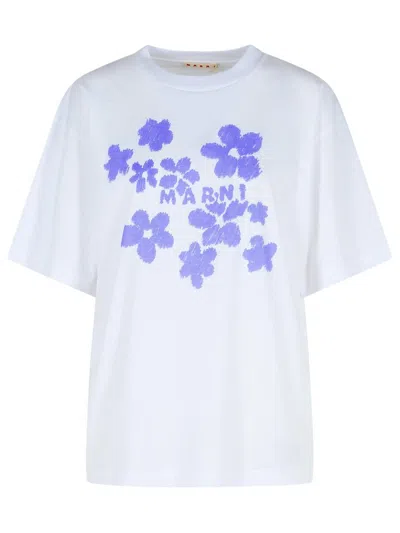 Marni White Cotton T-shirt In Blue