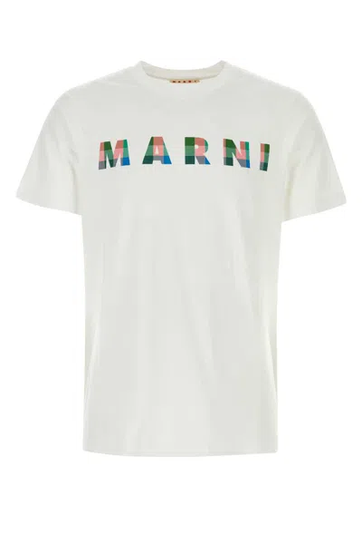Marni Gingham Logo-print Cotton T-shirt In White