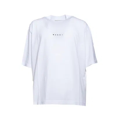Marni White Cotton T-shirt With Logo Print In Bianco