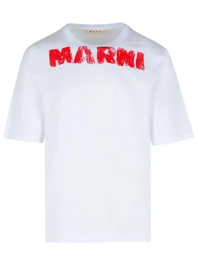 MARNI MARNI WHITE COTTON T-SHIRT WITH MAXI 'MARNI' PRINT MEN