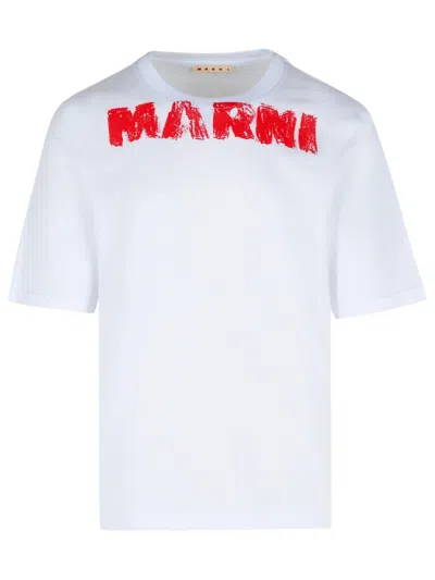 MARNI MARNI WHITE COTTON T-SHIRT WITH MAXI '' PRINT