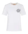 Marni White Cotton T-shirt With Rhinestone Rose In Lily White