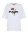Marni White Crewneck T-shirt With Logo Lettering And Logo Print On The Front
