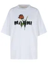 Marni White Crewneck T-shirt With Logo Lettering And Logo Print On The Front In White