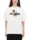 Marni White Crewneck T-shirt With Logo Lettering And Logo Print On The Front