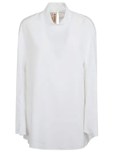Marni Back Keyhole Long Sleeve Mock Neck Top In White