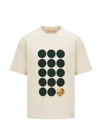 Marni White Cotton T-shirt With Planet-print In Neutral
