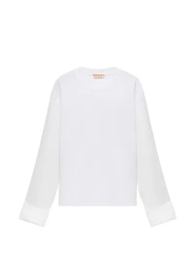 Marni White Cotton T-shirt With Shirt Sleeves