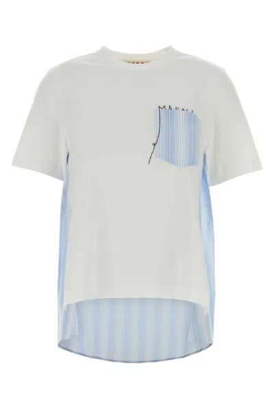 Marni White Crew Neck Stripes T-shirt