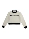 Marni White Crewneck Sweater With Logo Lettering On The Front And Contrasting Trims In Wool And Cashmere W In White