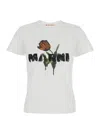 Marni White Crewneck T-shirt With Logo Lettering And Logo Print On The Front