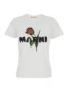 Marni White Crewneck T-shirt With Logo Lettering And Logo Print On The Front