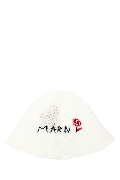 Marni White Crochet Bucket Hat In 00w01