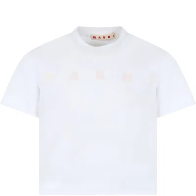 Marni Kids' White Crop T-shirt For Girl With Logo