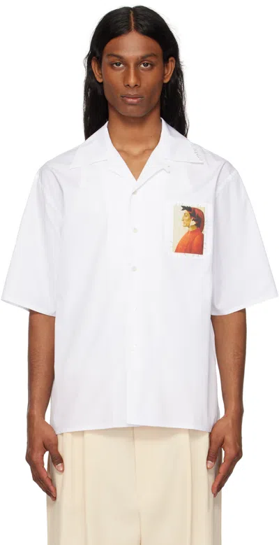 MARNI WHITE DANTE PATCH POPLIN BOWLING SHIRT