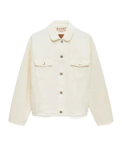 Marni White Denim Jacket With Martingale In Neutral