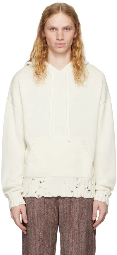 Marni Distressed Cotton Confetti Jacquard Crewneck Sweater In 00w01 Lily White