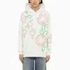 MARNI WHITE EMBROIDERED COTTON SWEATSHIRT WITH WAVY POPPY LOGO FOR WOMEN