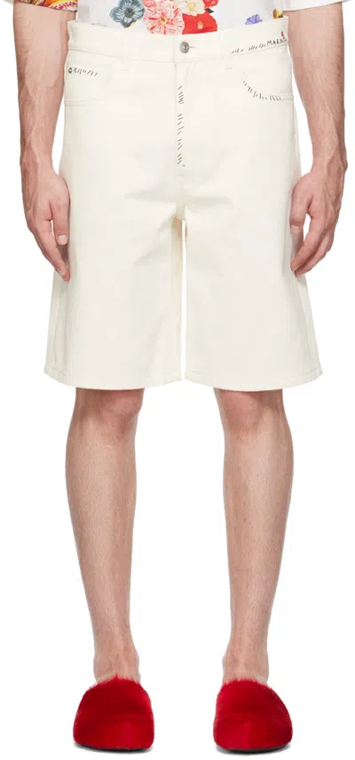 Marni White Embroidered Denim Shorts In 00w01 Lily White