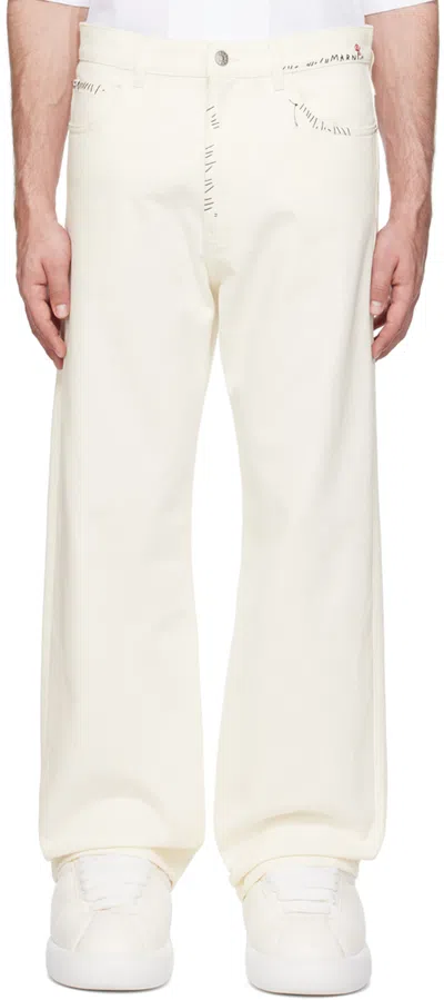 Marni White Embroidered Jeans In 00w01 Lily White