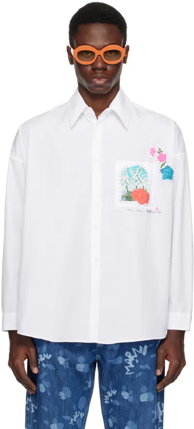 Marni White Embroidered Shirt In 00w01 Lily White