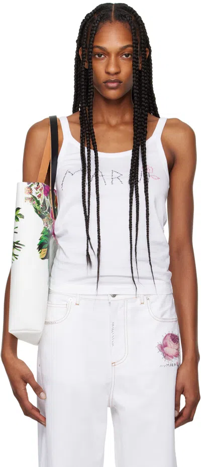 Marni White Embroidered Tank Top In 00w01 Lily White
