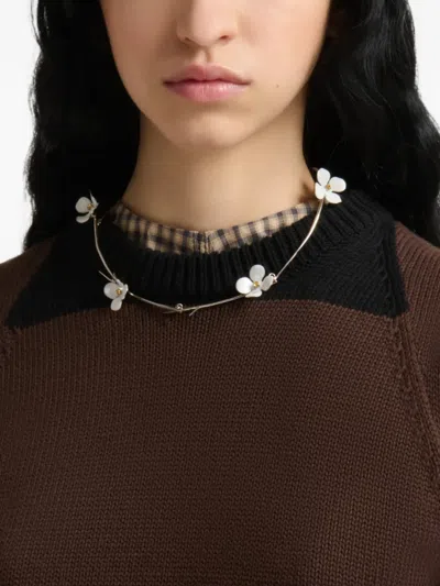 Marni White Enamel Daisy Necklace In Metallic
