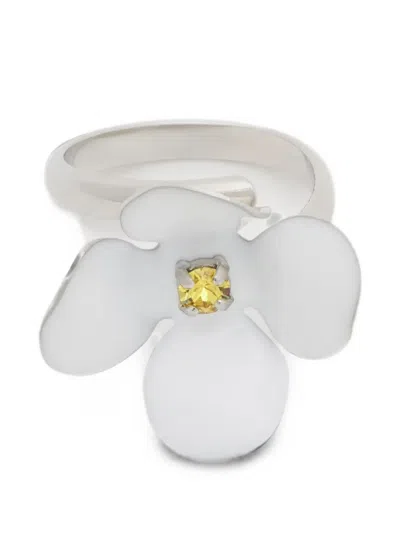 Marni White Enamel Daisy Ring In Transparent