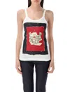 Marni White Sleeveless Top With Round Neck And Maxi Print On The Front