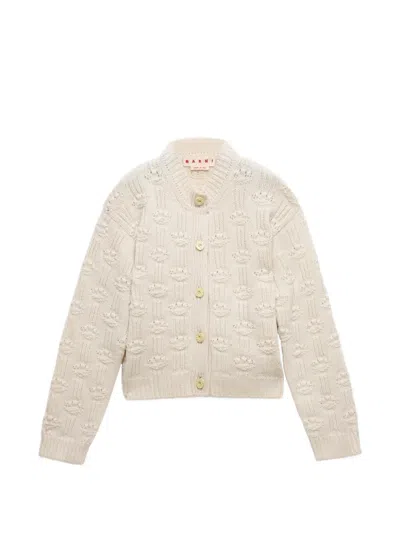 Marni White Fisherman Wool Cashmere Cardigan In Neutral