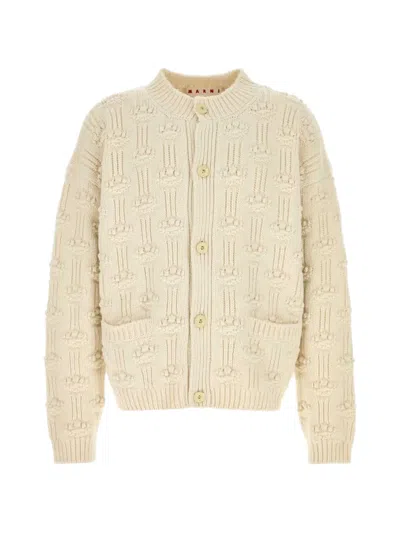 Marni White Fisherman Wool-cashmere Cardigan In Pattern